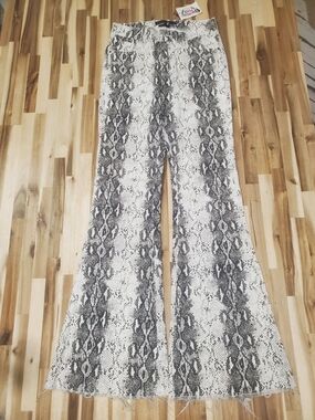 L&B Black & White Snake Print Flared Pants